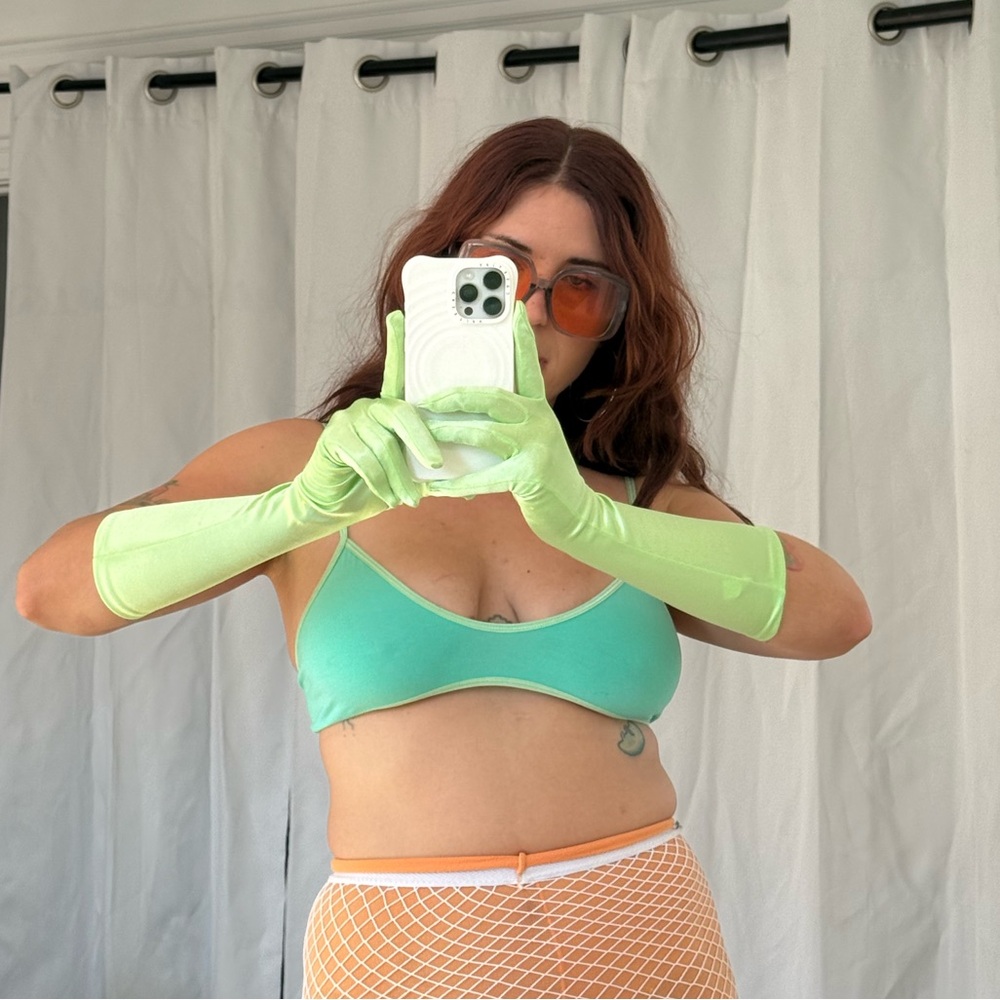 ⋆₊⟡ Mint Satin Opera Gloves ⟡₊⋆